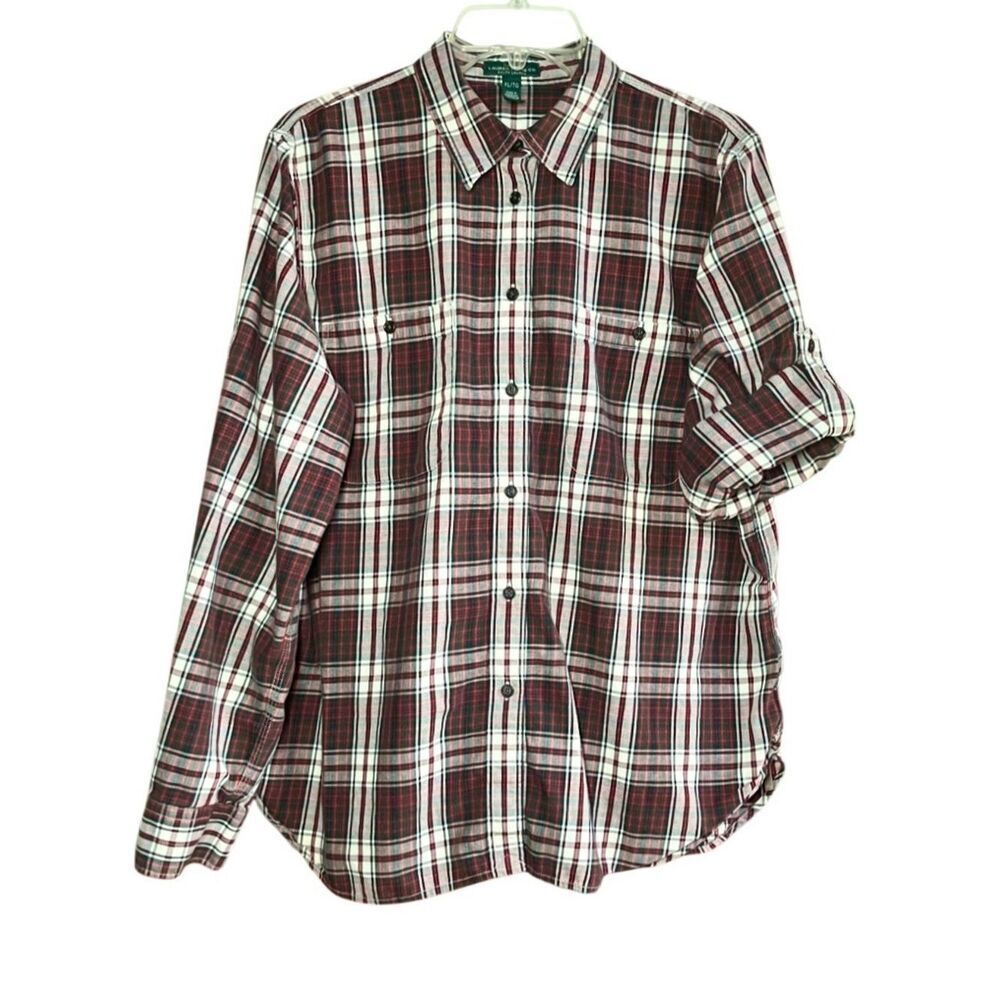 Lauren Ralph Lauren Plaid Long Sleeve Button Down in Red/Green Women’s XL